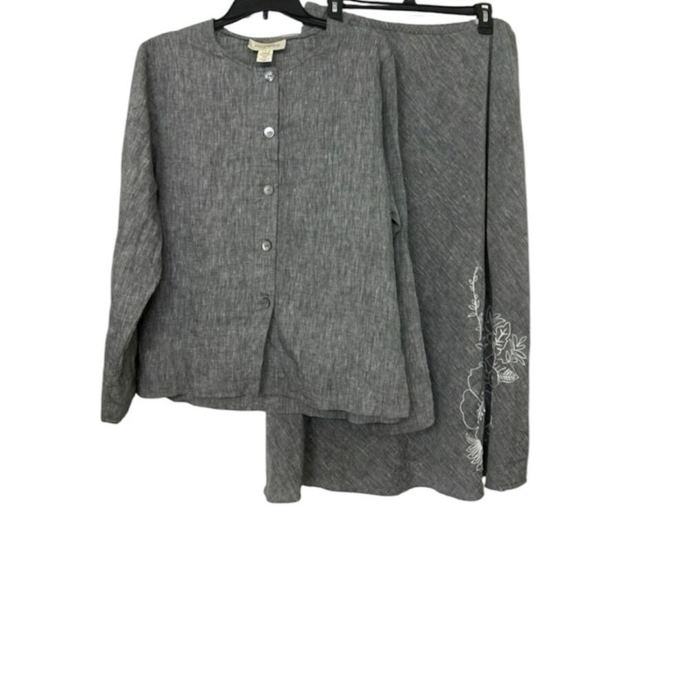 Vtg 90s 100% Linen Two Piece Skirt Set Gray Lagenlook Artsy Minimalist